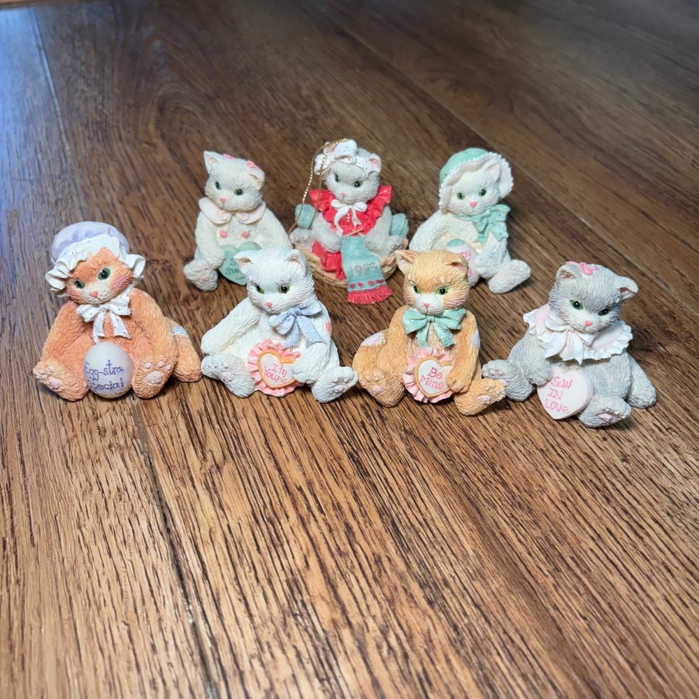 VTG Enesco Calico Kittens Figurine Lot 7pc Priscilla Hillman Cat Collection 1993